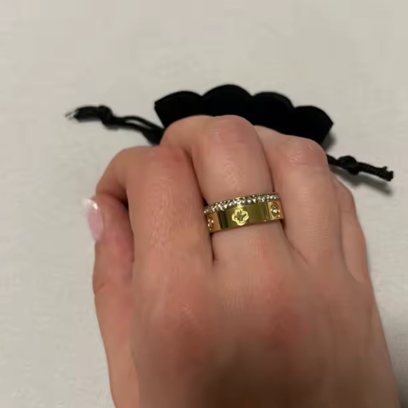 Gold Clover Eternity Band with Pavé Crystals Ring Set - Picture 6 of 10